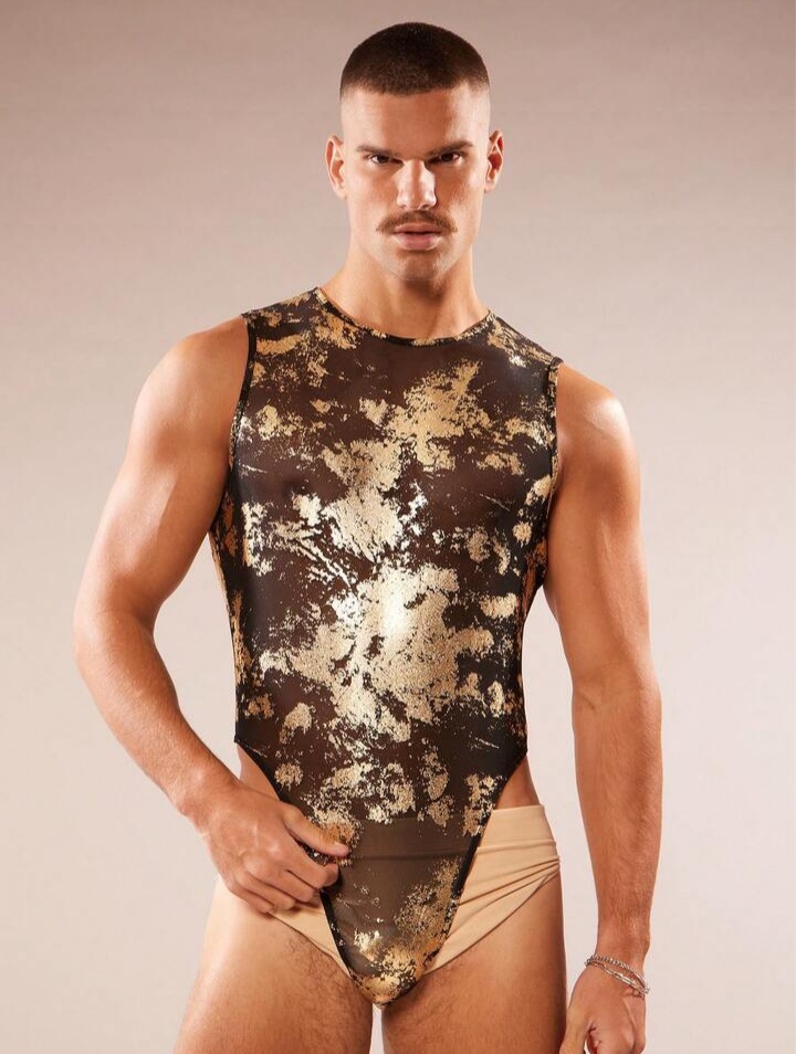 Men's Gold Foil Graphic Sleeveless Jumpsuit